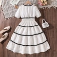 thumbnail image 4 of XEGLSBU Dresses for Girls Size 6 Kids Girls Lace Trim Dress with Bow Short Sleeve Ruffle Hem Party Gown for Summer White Size 10-11 Years, 4 of 9