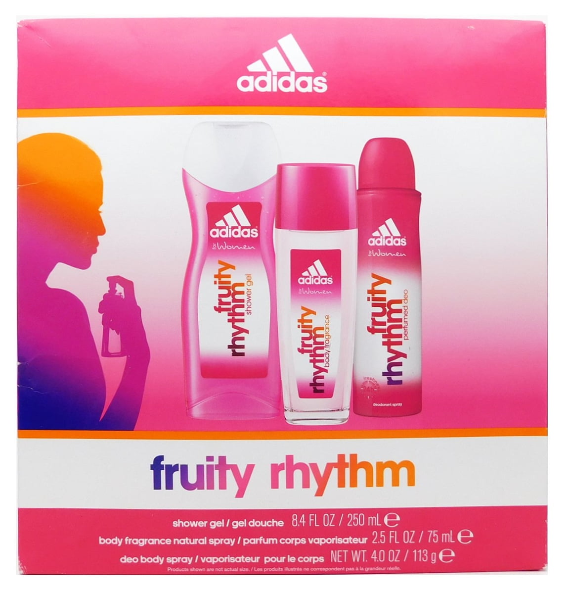adidas Fruity Rhythm Set: Shower Gel 8.4 Fl Oz., Body Fragrance 2.5 Oz., Deo Body Spray 4 Fl Oz. - Walmart.com