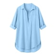 thumbnail image 5 of Hurxie Women's Beach Cover-Up Breathable Quick-Dry Shirt Dress with Deep V-Neck & Pockets Loose Fit Loungewear Light Blue,S, 5 of 6