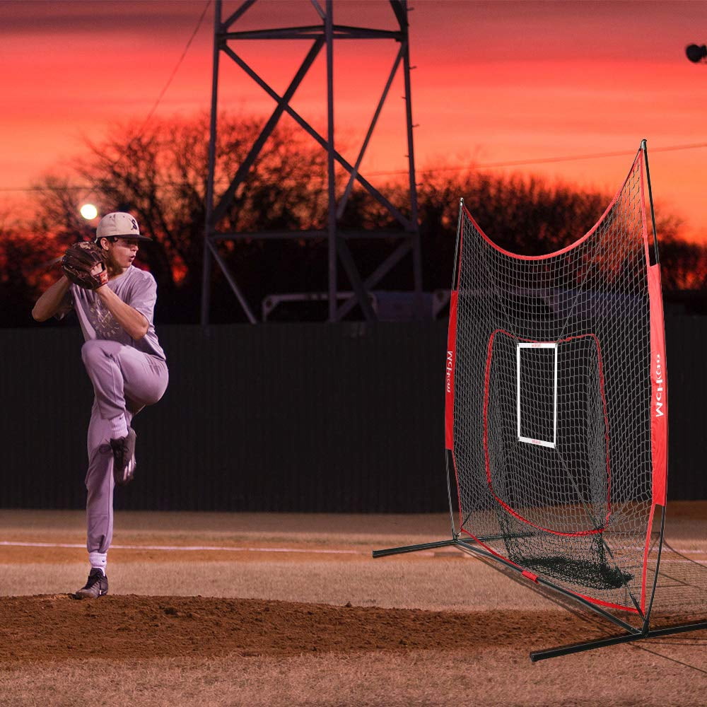 3 Weighted Balls McHom 7 x 7 Baseball /& Softball Net Set with Travel Tee Collapsible and Portable Strike Zone /& Carry Bag for Hitting /& Pitching Practice