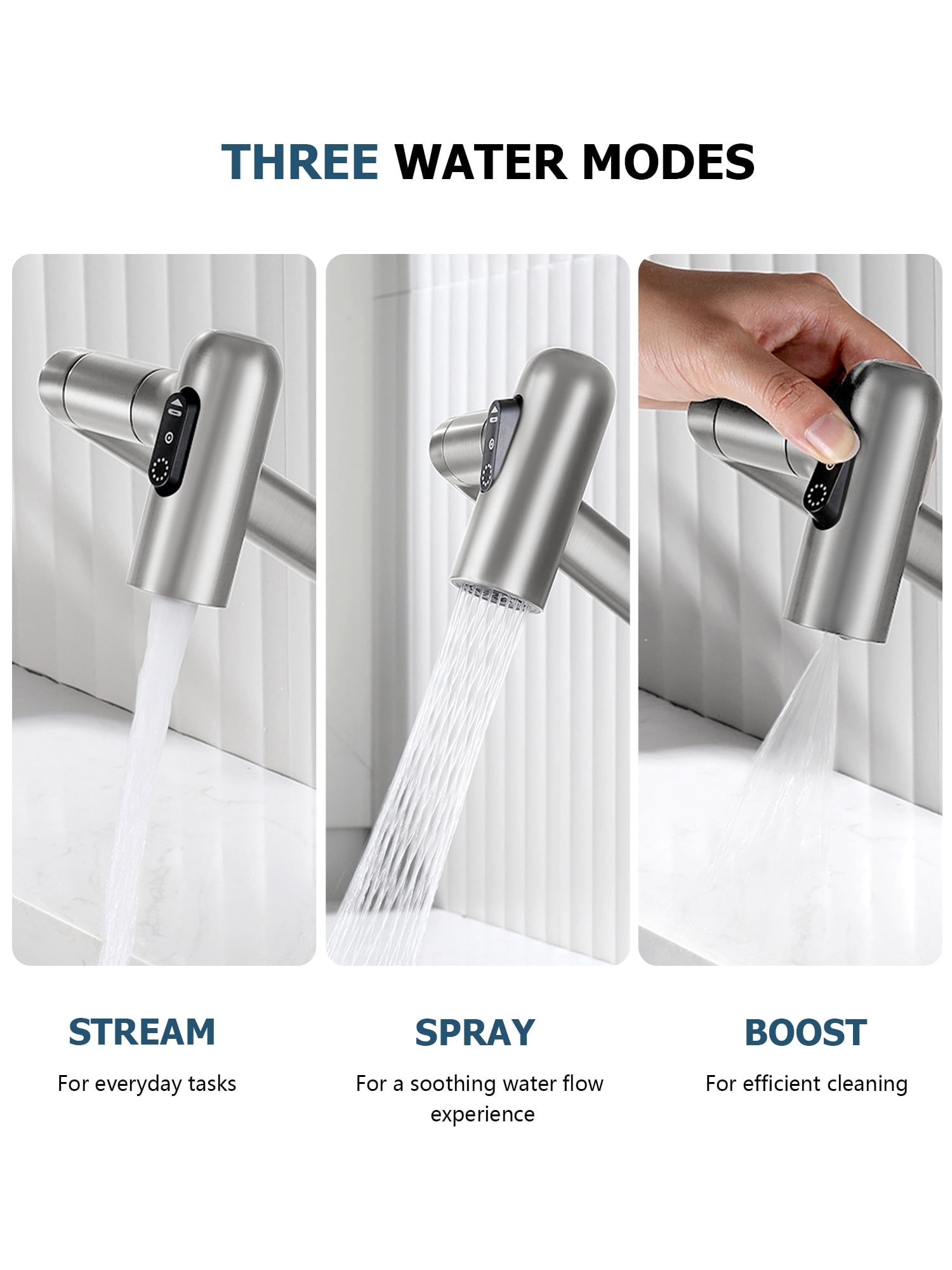 Lefton Rotatable Bathroom Faucet with Temperature Display in Fahrenheit (Batteries-Free), 3 Water Outlet Modes, Brushed Nickel, BF2204-0
