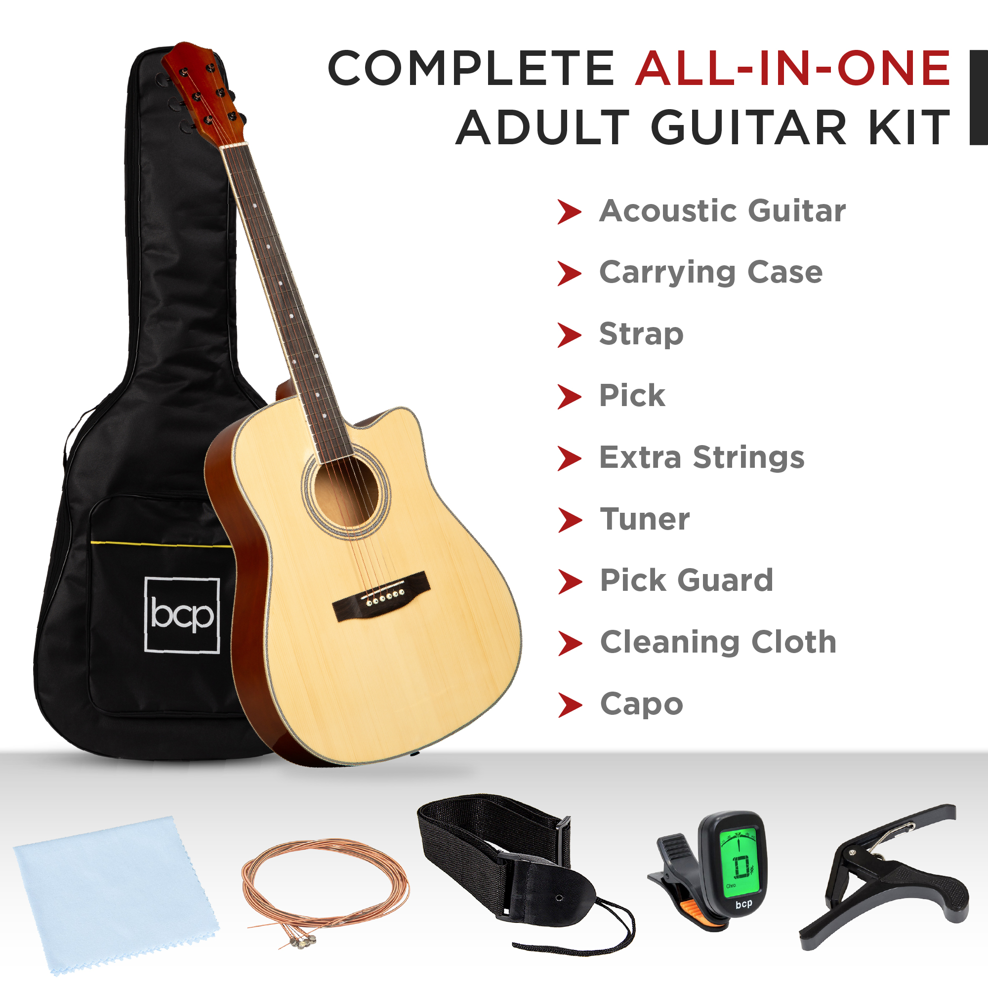 Best Choice Products 41in Full Size Beginner Acoustic Guitar Set with Case, Strap, Capo, Strings, Tuner - Natural - image 3 of 8