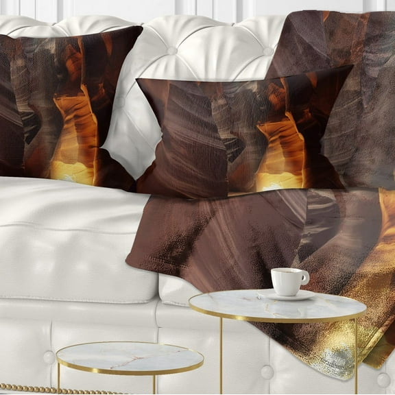 Designart Sunbeam In Antelope Canyon - Landscape Photography Throw Pillow - 12x20