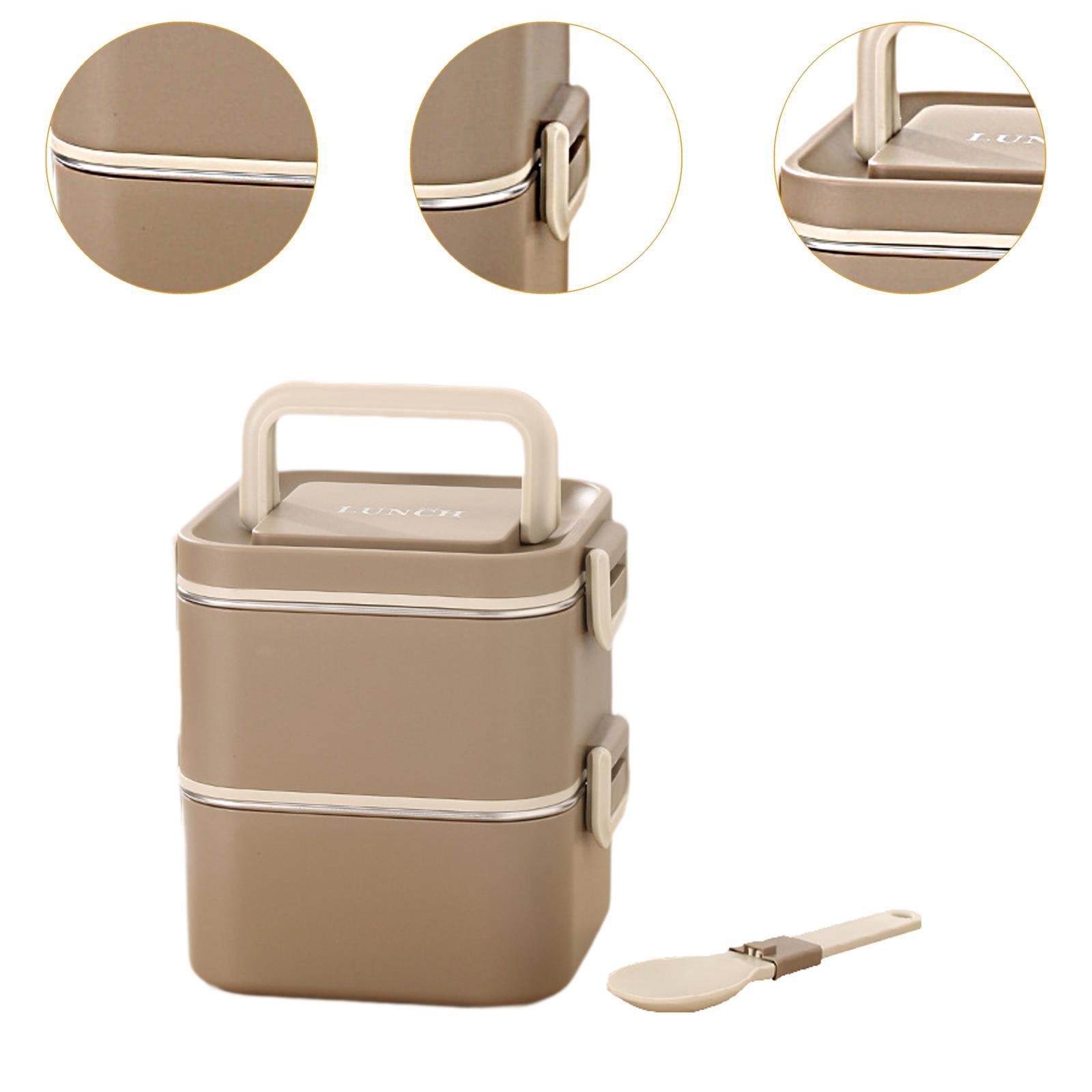 Fiocias Adult Lunch Box Reusable Leakproof Microwave Bento Box Freezer Food Storage Meal 2 Layers Khaki