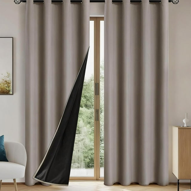 Chmadoxn Home Decor, Polyester Pongee Laminated Light-blocking Curtains Perforated Style Bedroom Concise Sun Protection Curtains Heat-Insulating And Soundproof Curtains Polyester Blackout Curtains