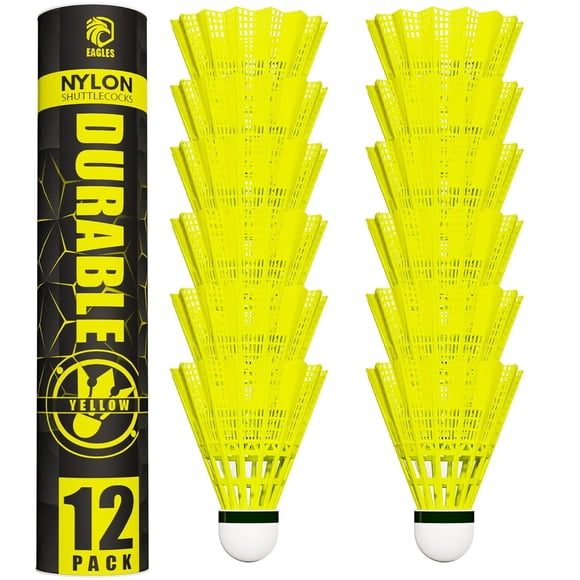 Eagles Volant de Badminton en Nylon Durable, Très Stable et Durable Jaune, Lot de 12