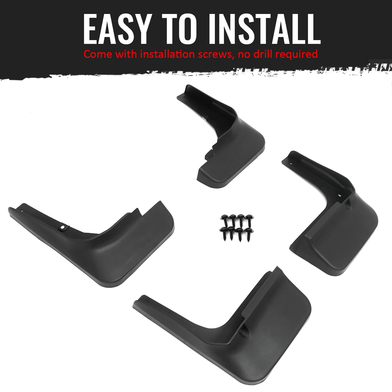 Ikon Motorsports 4PCS Front Rear Mud Flaps Wheel Arch Splash Guards MudFlaps For 2011-2013 Toyota Highlander, Black PP Polypropylene PT908-48111