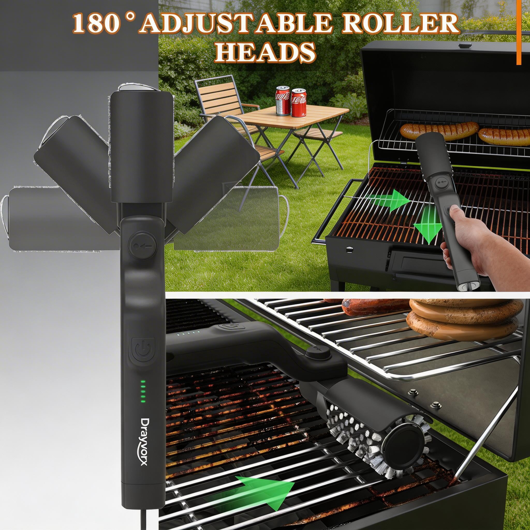 Drayvorx Electric Grill Brush, High Torque BBQ Cleaner,3-Speed Modes, Type-C Rechargeable Clean Tool, Steel Bristles for Porcelain,Cast Iron Etc.