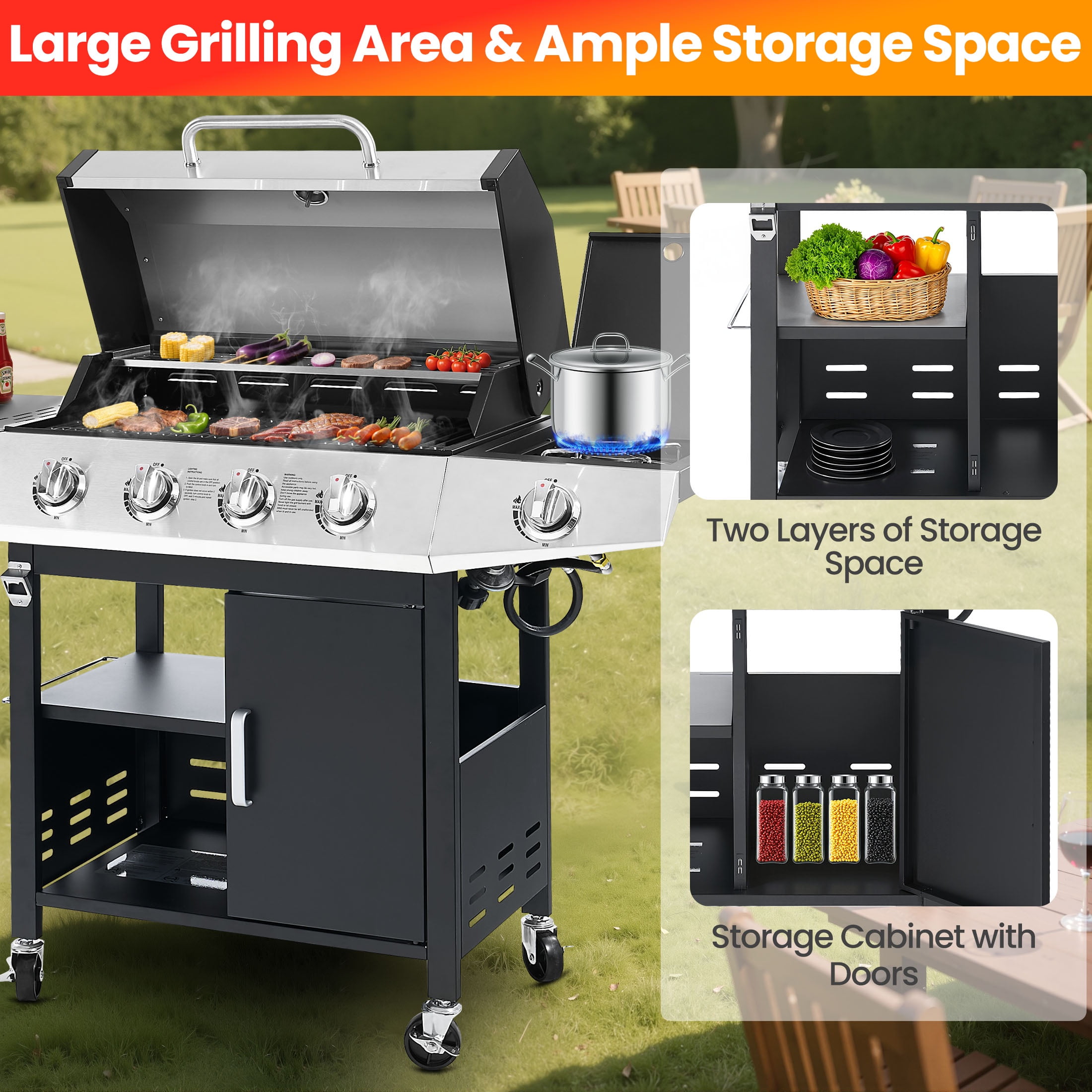 BBQグリル Amazon.co.jp: JJZXD バーベキュー3/4バーナーガスグリル