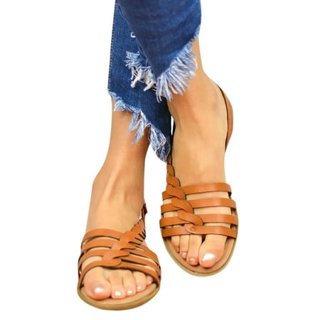 

CAICJ98 Women Shoes Womens Sandals Flat Sandals for Women Bohemia Elastic T-strap Dressy Summer Flip Flop Shoes Brown