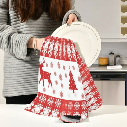 BZSMCE Kitchen Towels Creative The Elegan Christmas Printing Pattern Durable Kitchen Towel
