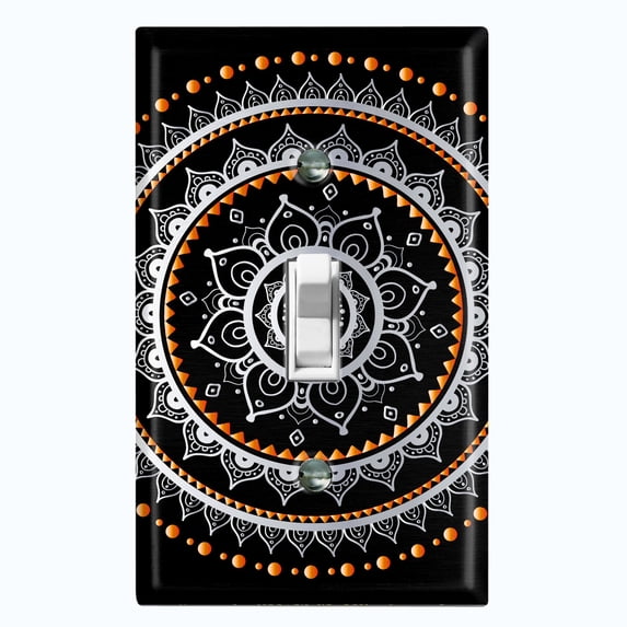 Metal Light Switch Plate Cover Orange Black Mandala Circle Pattern MDL005