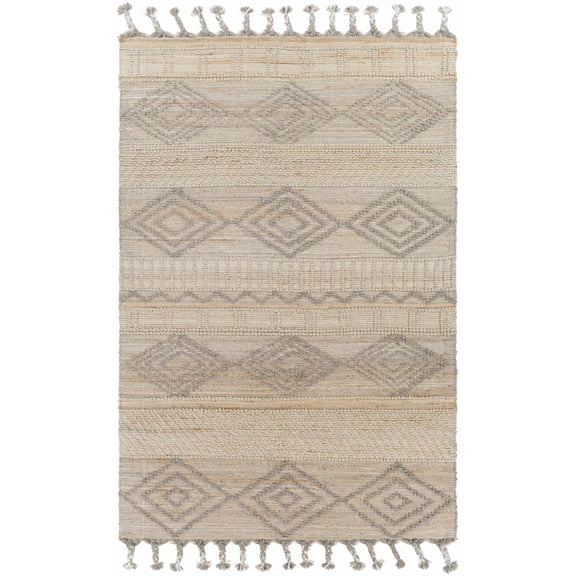 Hauteloom Kanata Jute Living Room, Bedroom Area Rug - Bohemian, Transitional - Tan, Gray - 2' x 3'