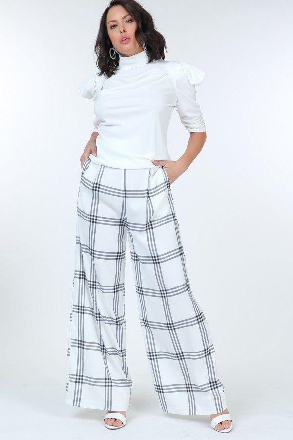 high waisted wide leg plaid pants