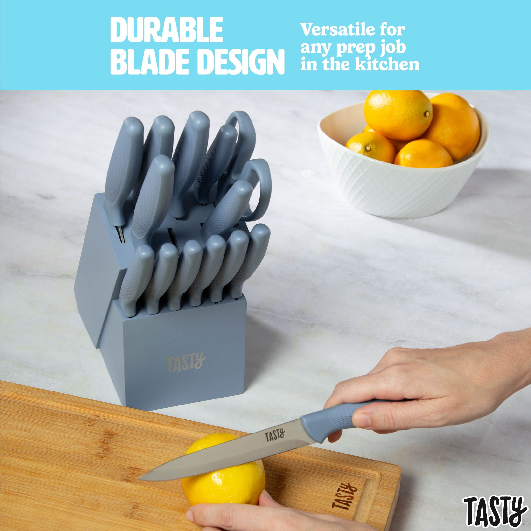 Tasty 15-Piece Stainless Steel Kitchen Knife Set With Block, Soft