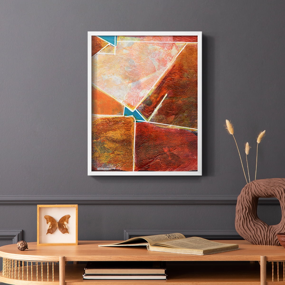 Primary Connection VIII Framed Print in White Solid Wood Framed Print No Nail Hanging