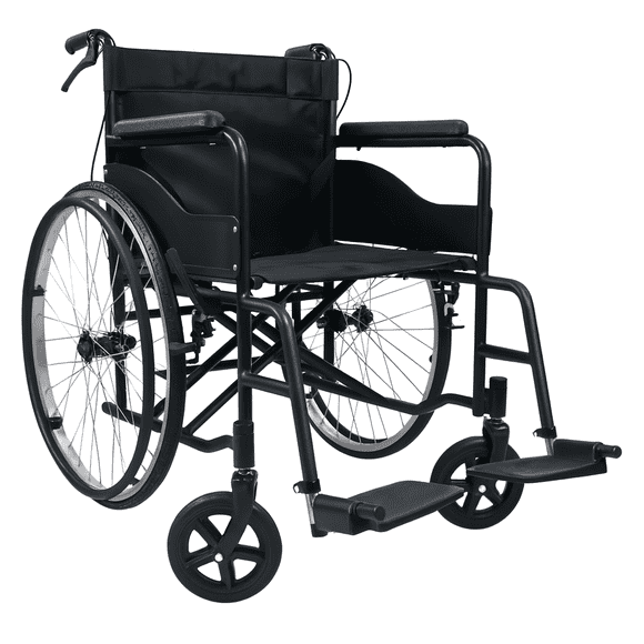 Silla De Ruedas Negra Manual Con Doble Cruceta y Freno en Agarradera