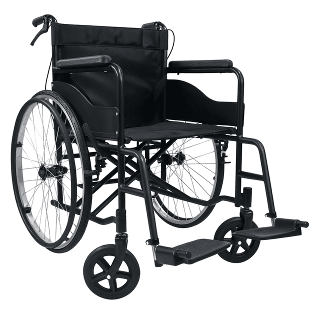 Silla De Ruedas Negra Manual Con Doble Cruceta y Freno en Agarradera