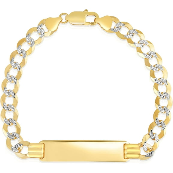 Floreo 10k Yellow Gold 8.5mm or 10mm Solid Pave Curb Personalized Engraved Name Bar Custom ID Bracelet