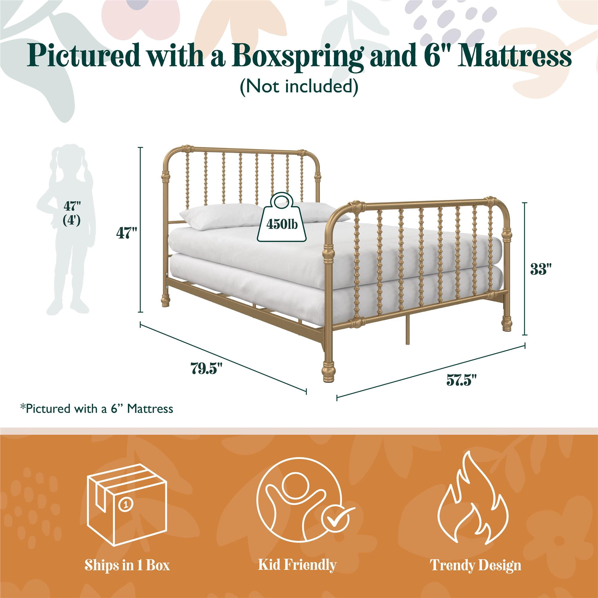 Max & Finn Wren Metal Bed with Spindle Headboard, Full, Gold