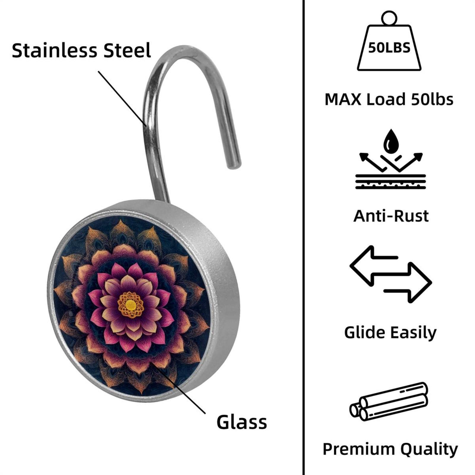 Imobaby 12 Pcs Metal Shower Curtain Hooks Rust Proof for Shower Curtain Liner - Dark Pink Lotus Flower