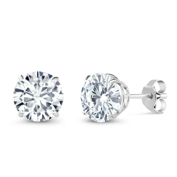 Gem Stone King 1.00 Cttw Round White Lab Grown Diamond 18K White Gold Stud Earrings | Gold Earrings for Women Men