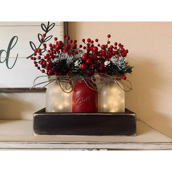 Christmas Decor, Christmas Dining Table Decor, Rustic Christmas Centerpiece,Farmhouse Christmas, Christmas Mason Jars, Decorations