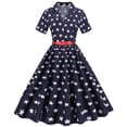 thumbnail image 1 of WILLBEST Vestidos de Algodon para Mujer, Estilo Retro de Los Años 50, Manga Corta, Cuello En V, Estampado de Bandera, Vestido de Fiesta de Graduación Chica, 1 of 2