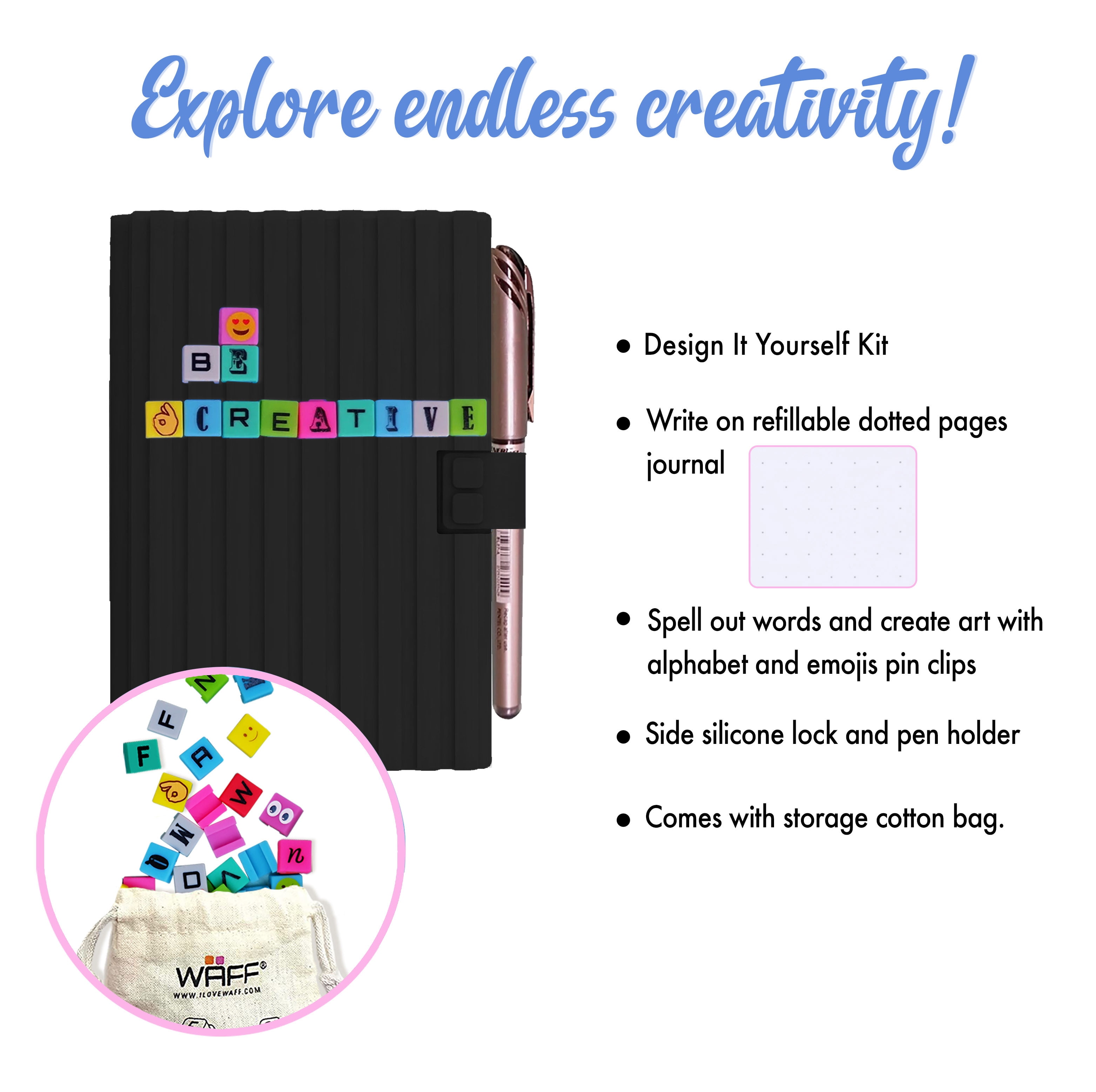 WAFF Black Writing Notebooks for Work Journal for Women 200 Paper Pages 5.75 x4 inch Cute Notebook