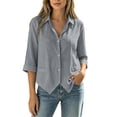 thumbnail image 2 of Neewe Cotton Button Down Shirts for Women 3/4 Sleeve Tops V Neck Collared Blouses Business Casual Outfits, 2 of 8