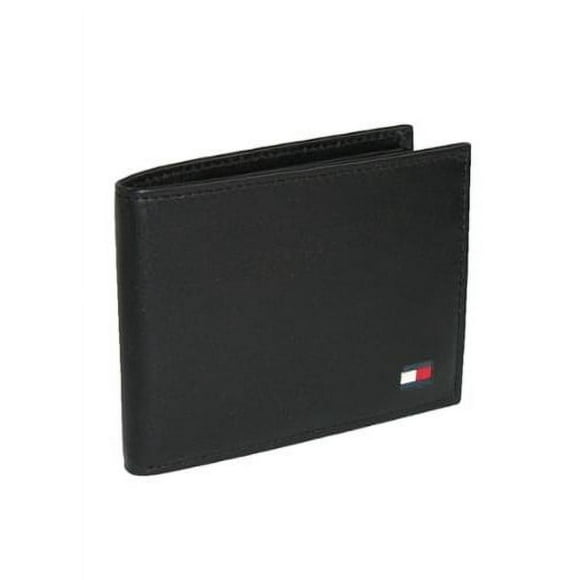Tommy Hilfiger Men's Leather Wallet – Slim Bifold with 6 Credit Card Pockets and Removable ID Window, Black Dore, One Size