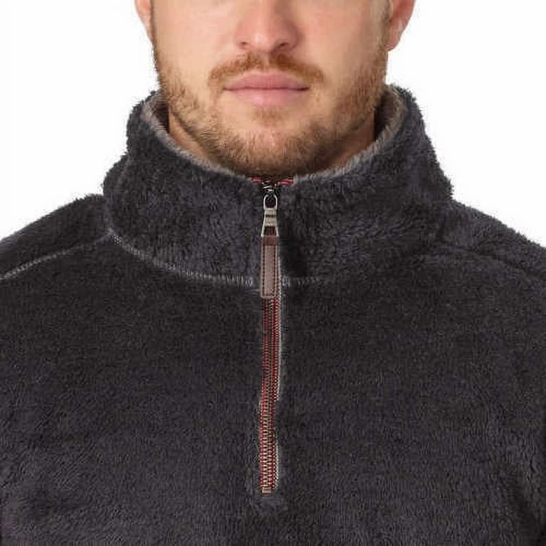 Trinity Men s 1 4 Zip Faux Fur Plush Pullover Black with Charcoal Large NEW