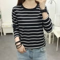 thumbnail image 2 of hotojiny Plus Size Tops for Women Fall Casual Crew Neck T Shirts Long Sleeve Striped Fashion Loose Tunics Tops, 2 of 3