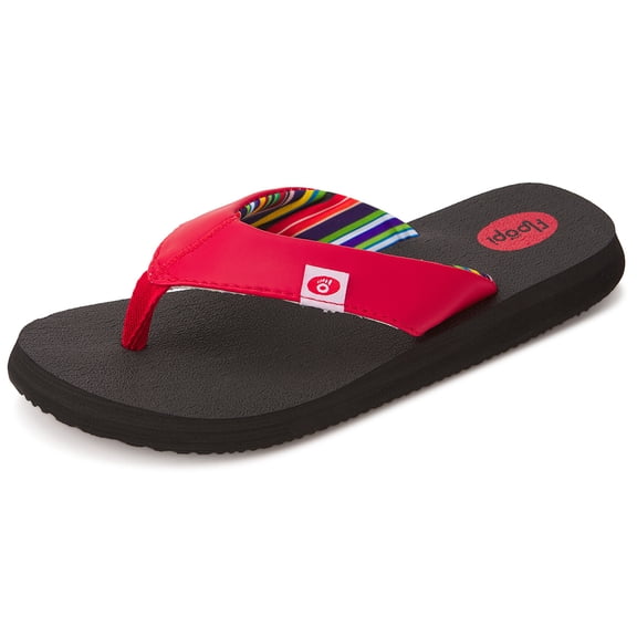 Floopi Classic Summer Flip Flop Thong Sandals for Women Comfort Strap and Yoga Mat Padding Insoles for Support Printed Soft Jersey Lining Non Slip Soles