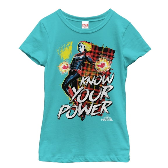 Girl's Marvel Captain Marvel Know Your Power Graphic Tee Tahiti Blue Small
