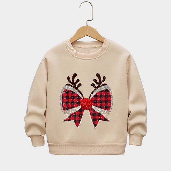 Cowsor Girls Sweatshirts Kids Cute Graphic Crewneck Pullover Tops Xmas Long Sleeve Holiday Shirts