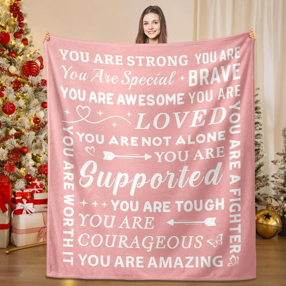 Breast Cancer Gifts for Woman, Christmas Inspirational Gifts Blanket, Get Well Soon Gifts for Women, Cancer Care Gifts Feel Better Gifts, Thinking of You Gift Cancer Comfort Sympathy Blanket 50x60