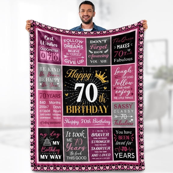 70th Birthday Gifts for Women, Best Gifts for 70 Year Old Women Mom Happy 70th Birthday Gift Ideas Cozy Bed Couch Decor Christmas Throw Blanket 50"x60"