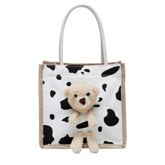 Bolso de mano portátil con bonito oso de peluche, bolsa de compras de gran capacidad con asa superior Talla única