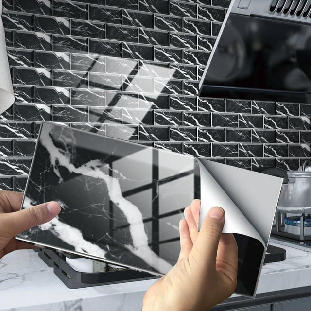 Imitation Wall Tiles Crystal Film Tile Sticker, EDHITNR Waterproof Adhesive PVC Tile Stickers, Self-Adhesive Removable Floor Stickers for Kitchen Bathroom Shower Wall