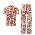 thumbnail image 6 of Yuyamidu Capybara Strawberry Womens Lounge Sets 2 Piece Outfits Short Sleeve Sleepwear Summer Soft Lounge Sets Button-Up Shirts with Pants, Pink, 6 of 7