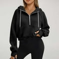 thumbnail image 2 of QATAINLAV Mother's Day Gifts Women's Half Zip Cropped Sweatshirts with Hood Solid Casual Fleece Lined Hoodies Long Sleeve Pullover Activewear Sweater Black L, 2 of 9