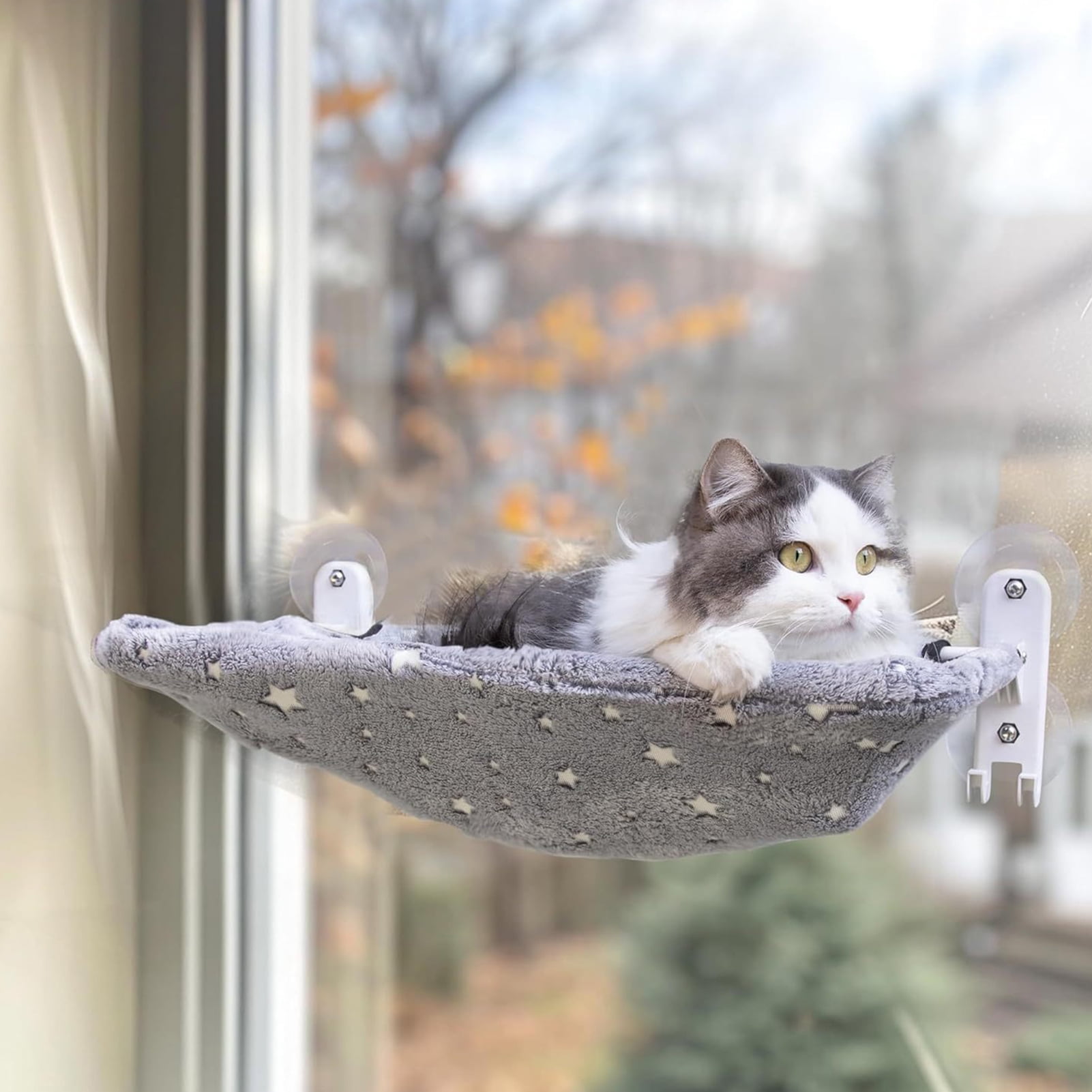 YIFAEUX Foldable Cat Window Perch Glow in The Dark Cat Hammock Cordless Cat Bed with Suction Cups Cat Sunbathing Resting Seat for Indoor Cats