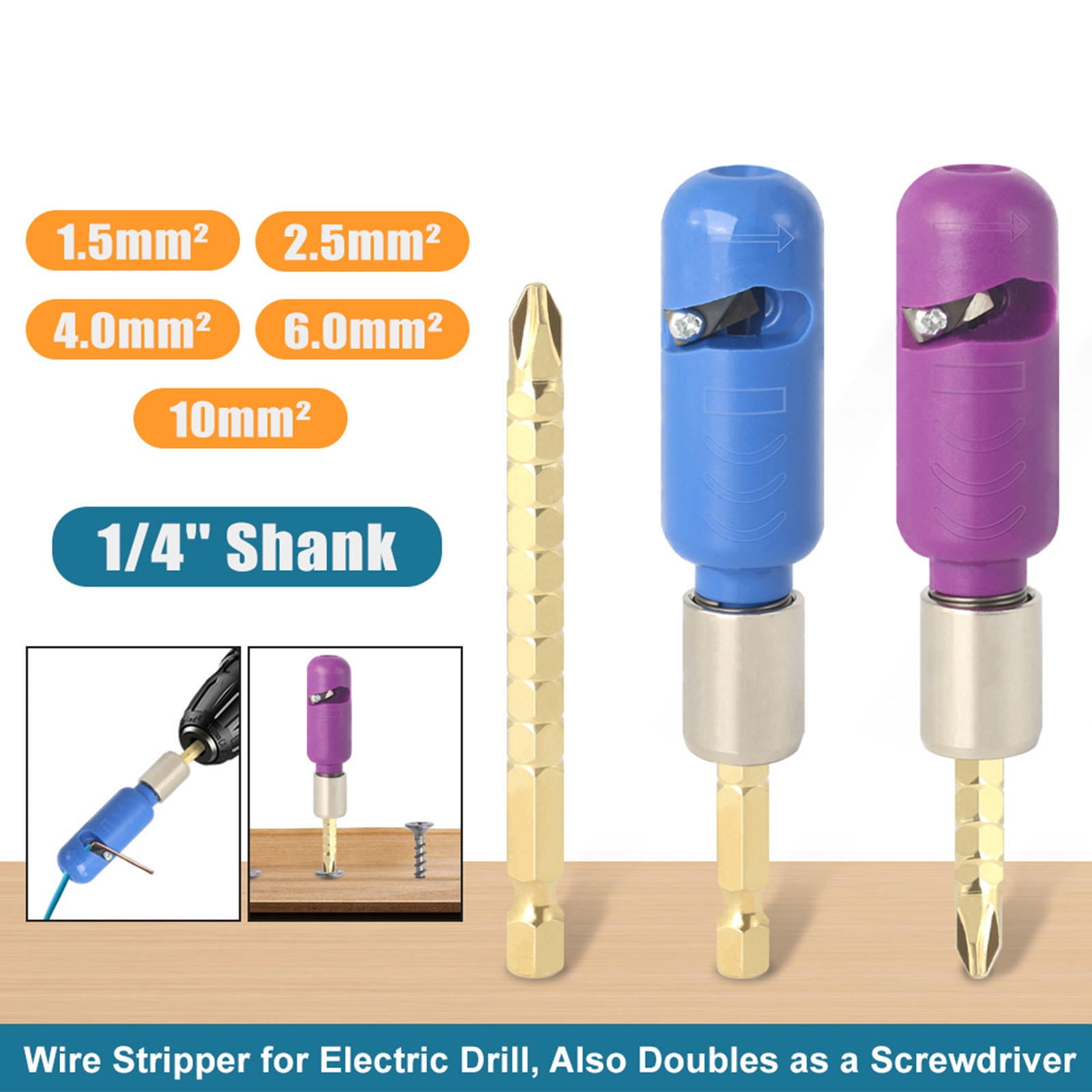 LAZIOEGR 6‑Piece Wire Stripper & Twister Set – 1/4" Rods, 5 Sizes (1.5‑10mm²), Portable, Drill‑Compatible, Durable