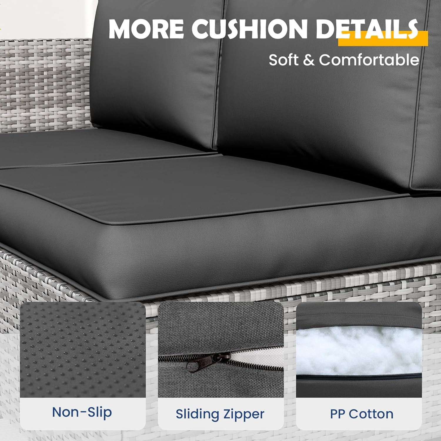 MRUAKA Outdoor Cushions for Patio Furniture, 4'' Replacement Cushions for Outdoor Furniture, Set of 8 Water-Resistant Outdoor Sectional Cushions for Sofa Couch Chair (Grey)
