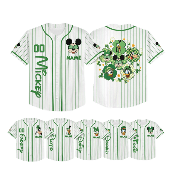Custom Disney Characters St Patrick's Day Baseball Jersey, Disney Mickey and Friends Jersey, Disney Family Matching Outfit