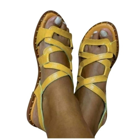 

Casual Sandal Women Girls Dressy 2023 Roman Flat Open Toe Gladiator Strap Sandals Flat Fisherman Thong Cross Strappy Sandals