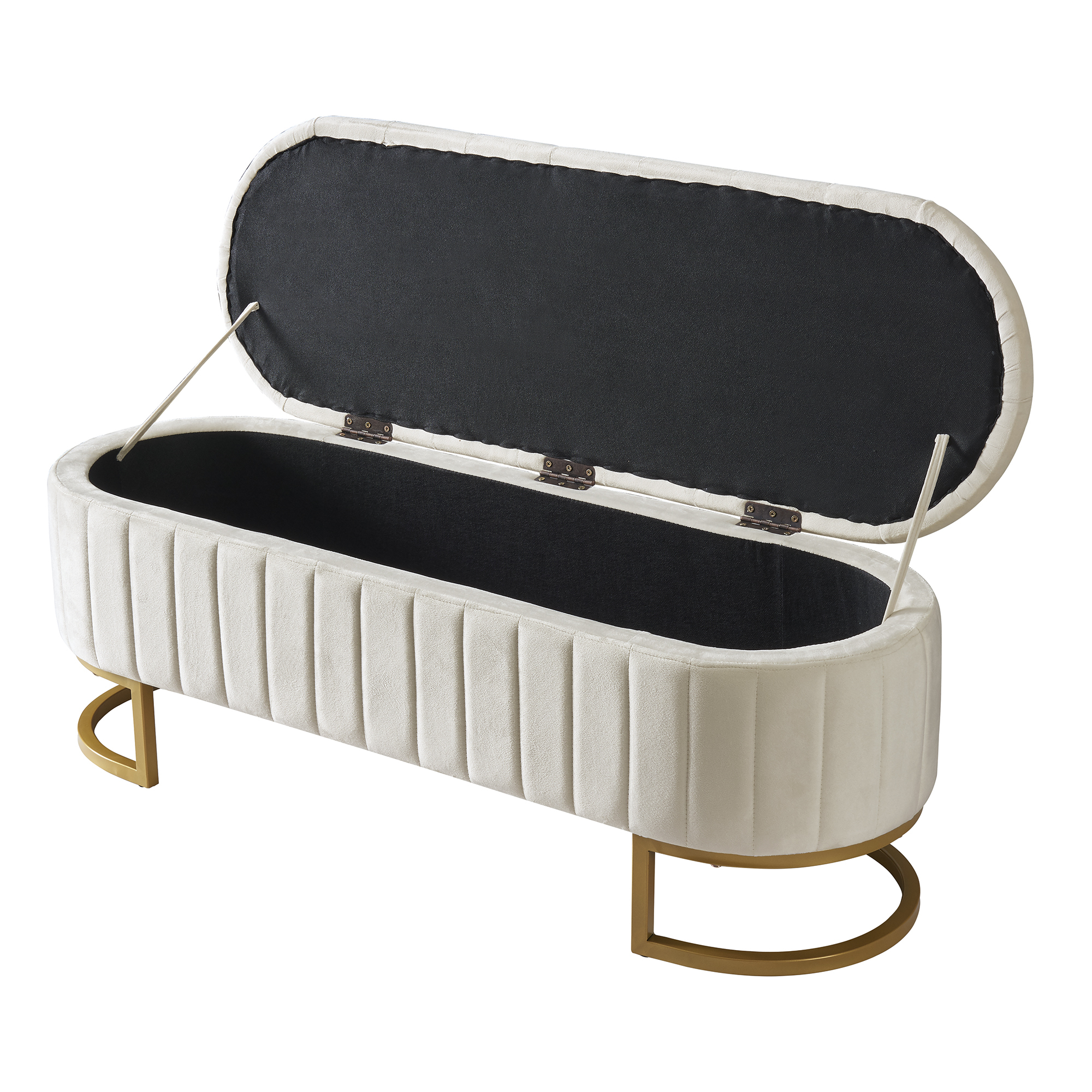 Euroco Upholstered Velvet Storage Ottoman Bench,End of Bed Bench with Metal Legs,Storage Chest for Bedroom,Living Room,Entryway,Beige