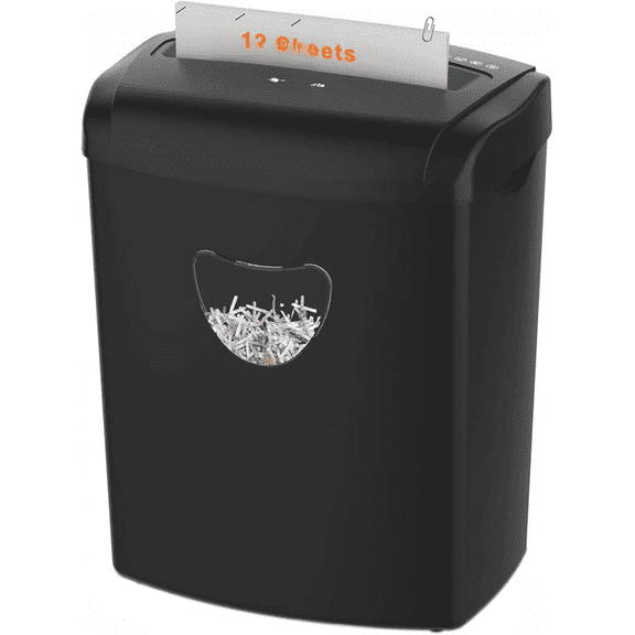12-Sheet Cross-Cut Paper Shredder P-4 High Security with Anti-Jam System and 5.5 Gallon Transparent Bin