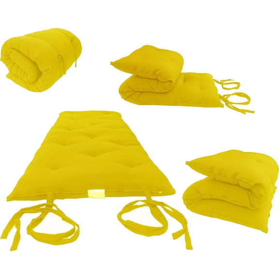 Twin Size Traditional Japanese Floor Futon Mattresses, Tatami Foldable Cushion Mats, Yoga, Meditaion 80 x 39 x 3 (Yellow)